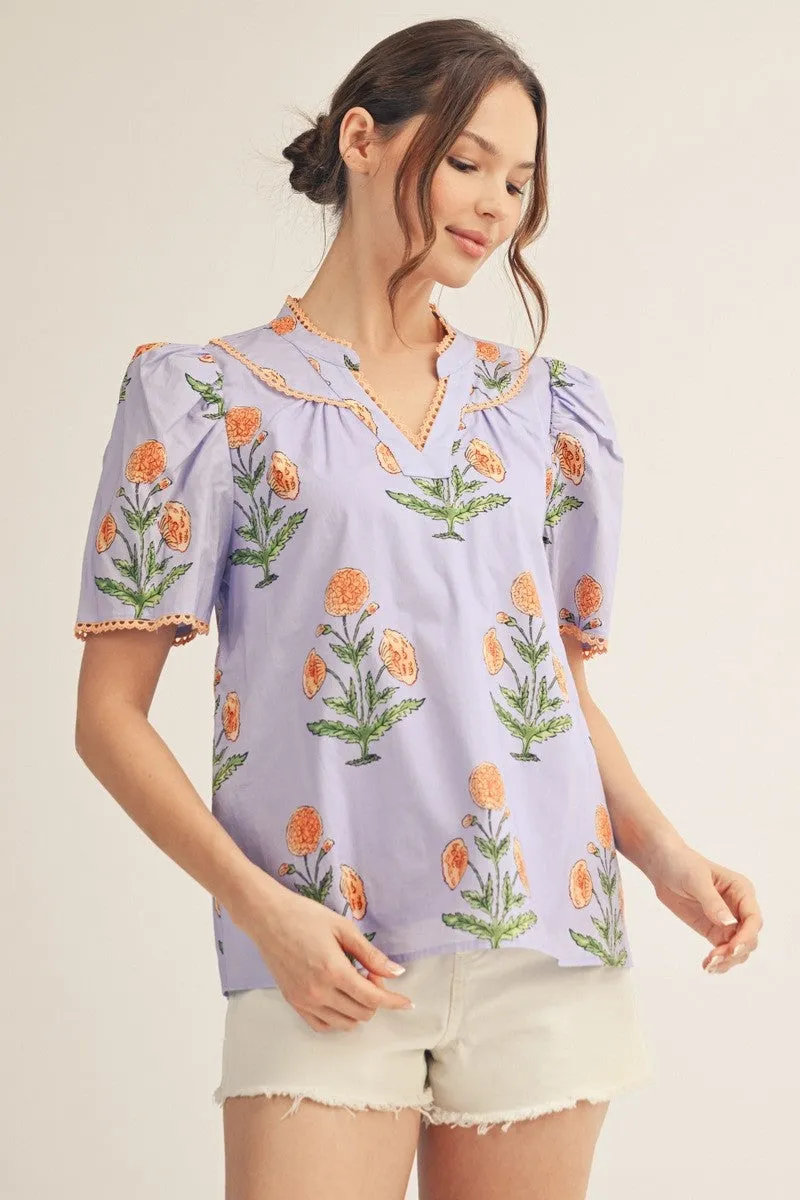 Poppy Floral Top, Lavendar sold by North & Main Clothing Company