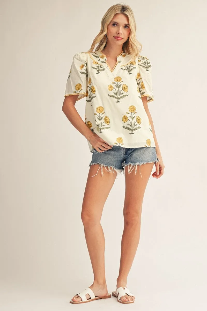 Poppy Floral Top, Cream sold by North & Main Clothing Company product image thumbnail 2