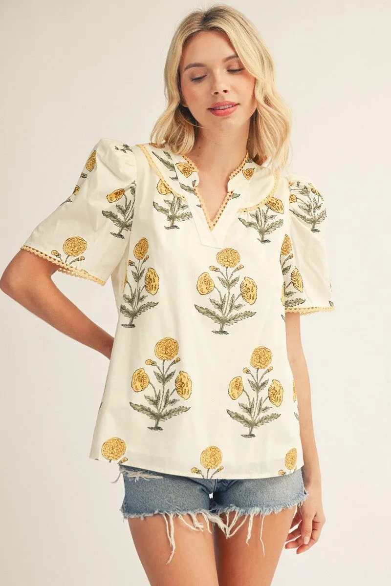 Poppy Floral Top, Cream sold by North & Main Clothing Company product image thumbnail 4
