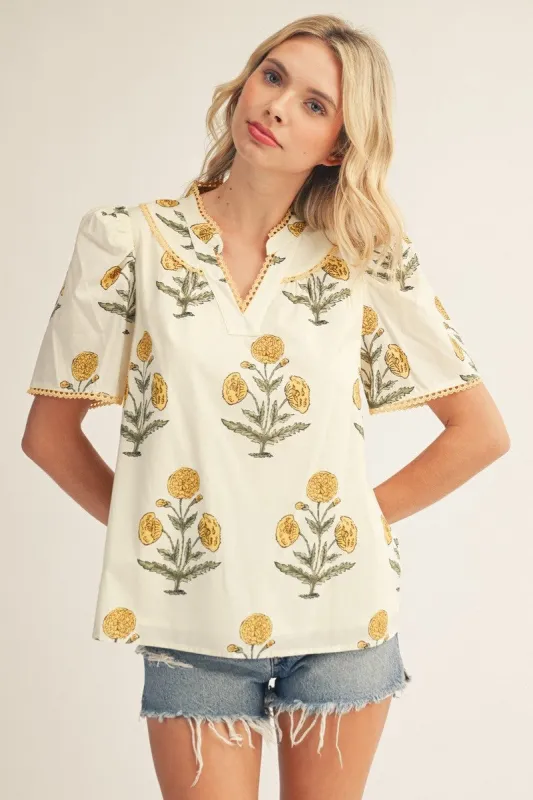 Poppy Floral Top, Cream made by JODIFL