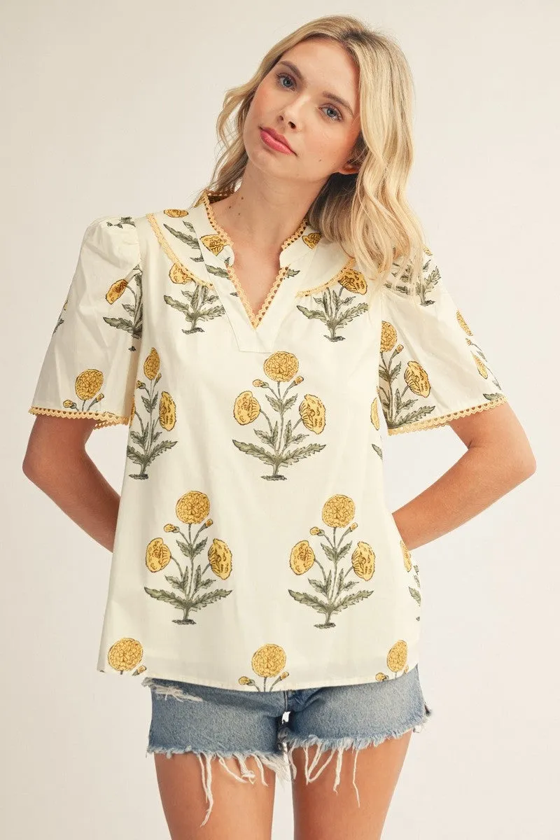 Poppy Floral Top, Cream sold by North & Main Clothing Company