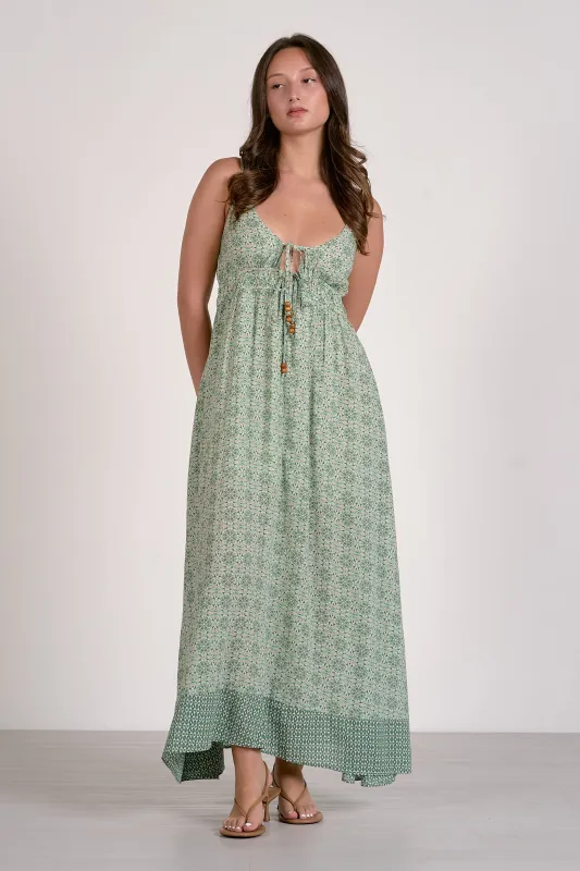 Chrissy Printed Maxi Dress, Green Boho | Elan made by Elan