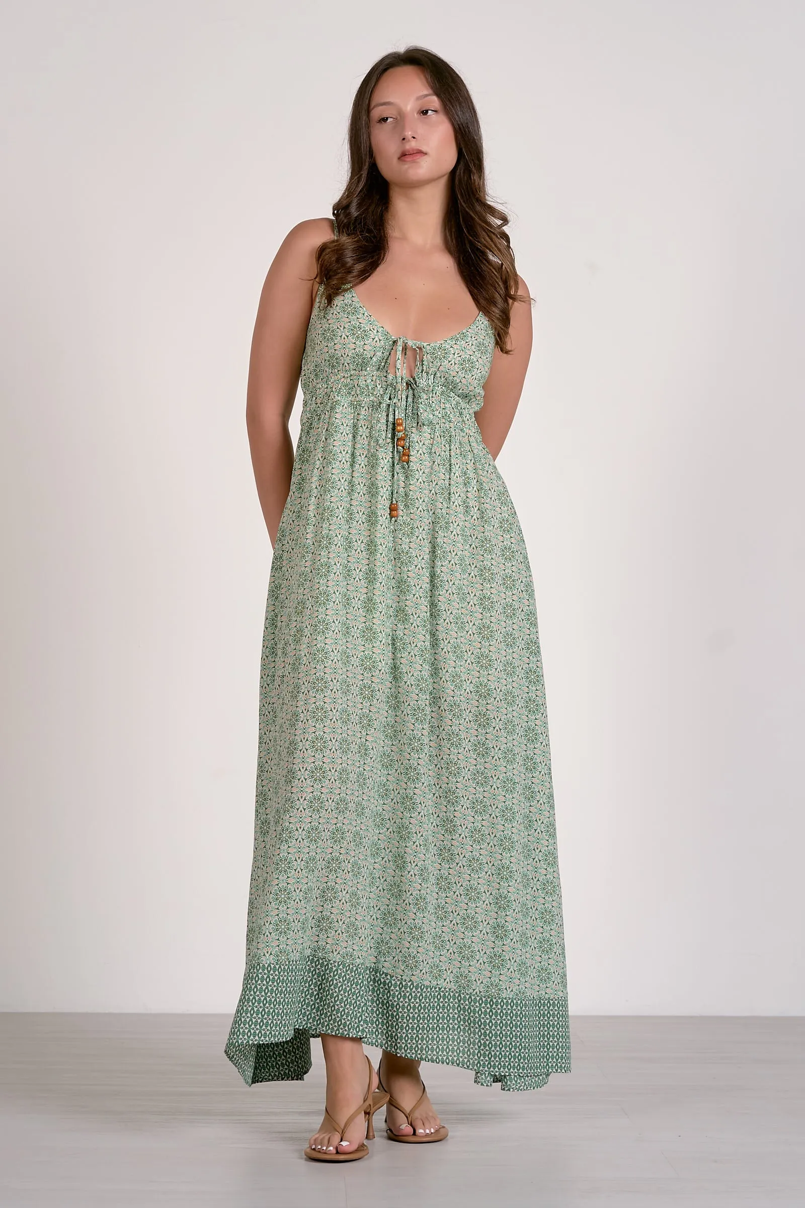 Chrissy Printed Maxi Dress, Green Boho | Elan sold by North & Main Clothing Company