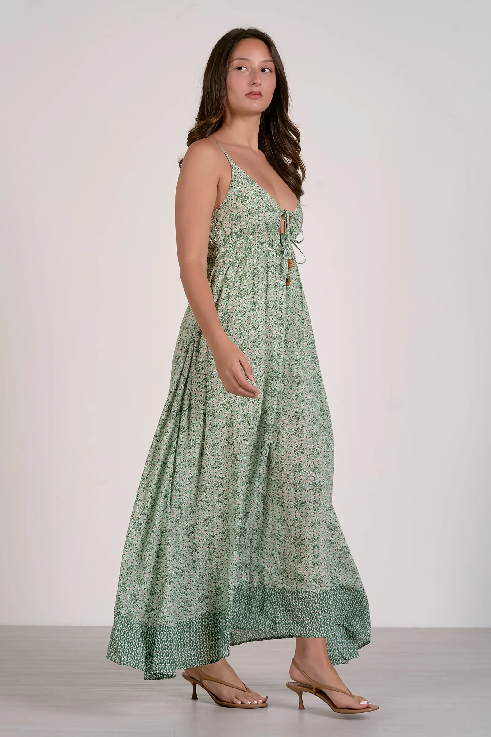 Chrissy Printed Maxi Dress, Green Boho | Elan sold by North & Main Clothing Company product image thumbnail 2