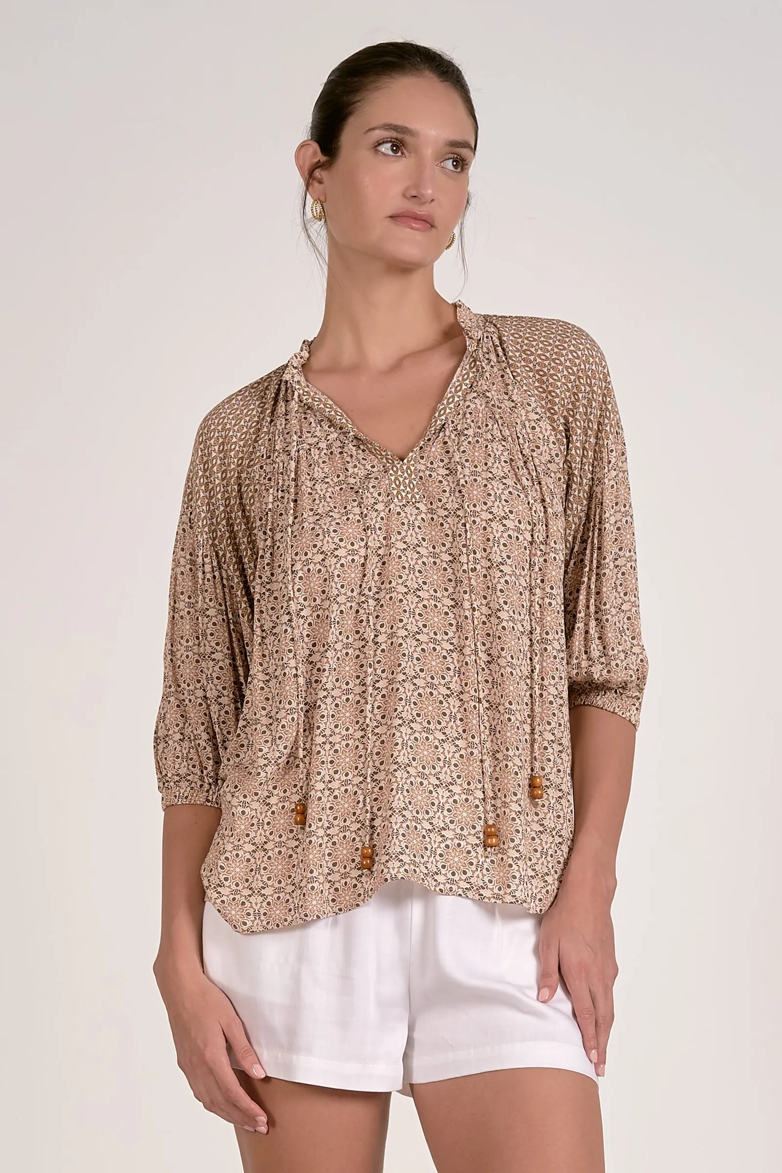 Alanna Printed Top, Natural Boho | Elan sold by North & Main Clothing Company