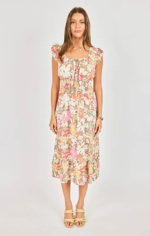 Floral Dunes Midi Dress, Taupe Multi | Sadie & Sage made by Sadie & Sage