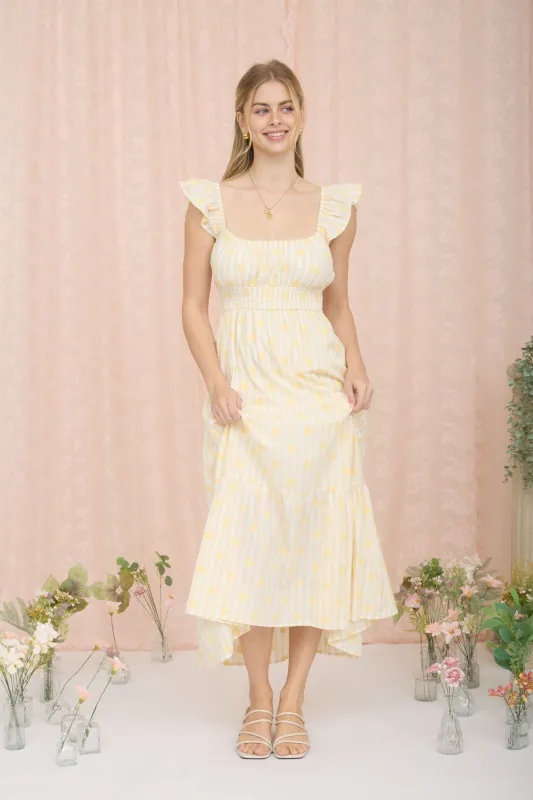 Kimber Floral Midi Dress, Light Yellow made by Blu Pepper
