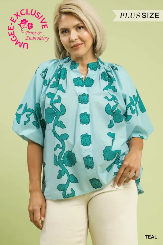Lottie Printed Top, Teal | Plus Size made by Umgee