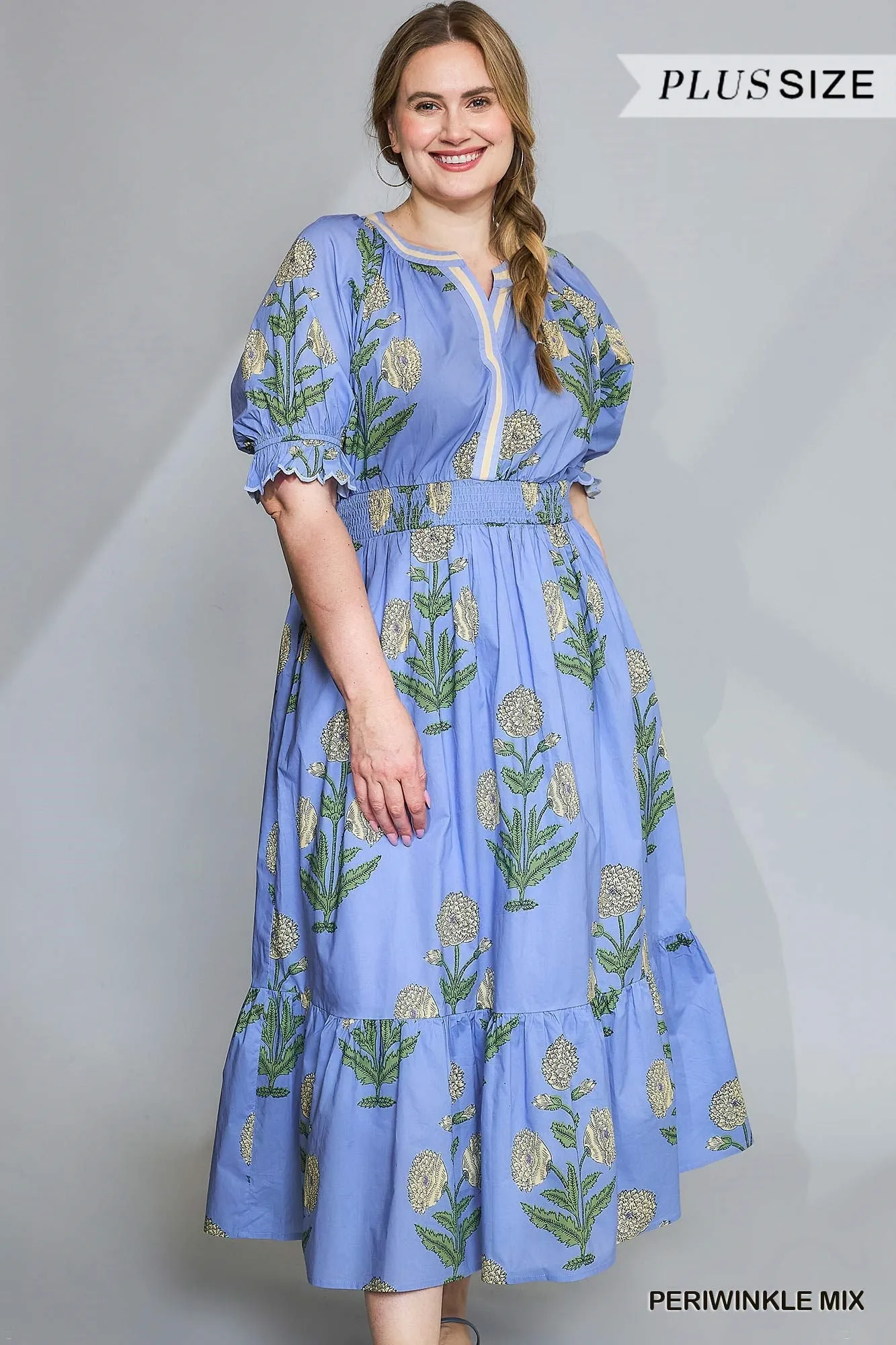 Amelia Floral Midi Dress, Periwinkle Mix | Plus Size sold by North & Main Clothing Company