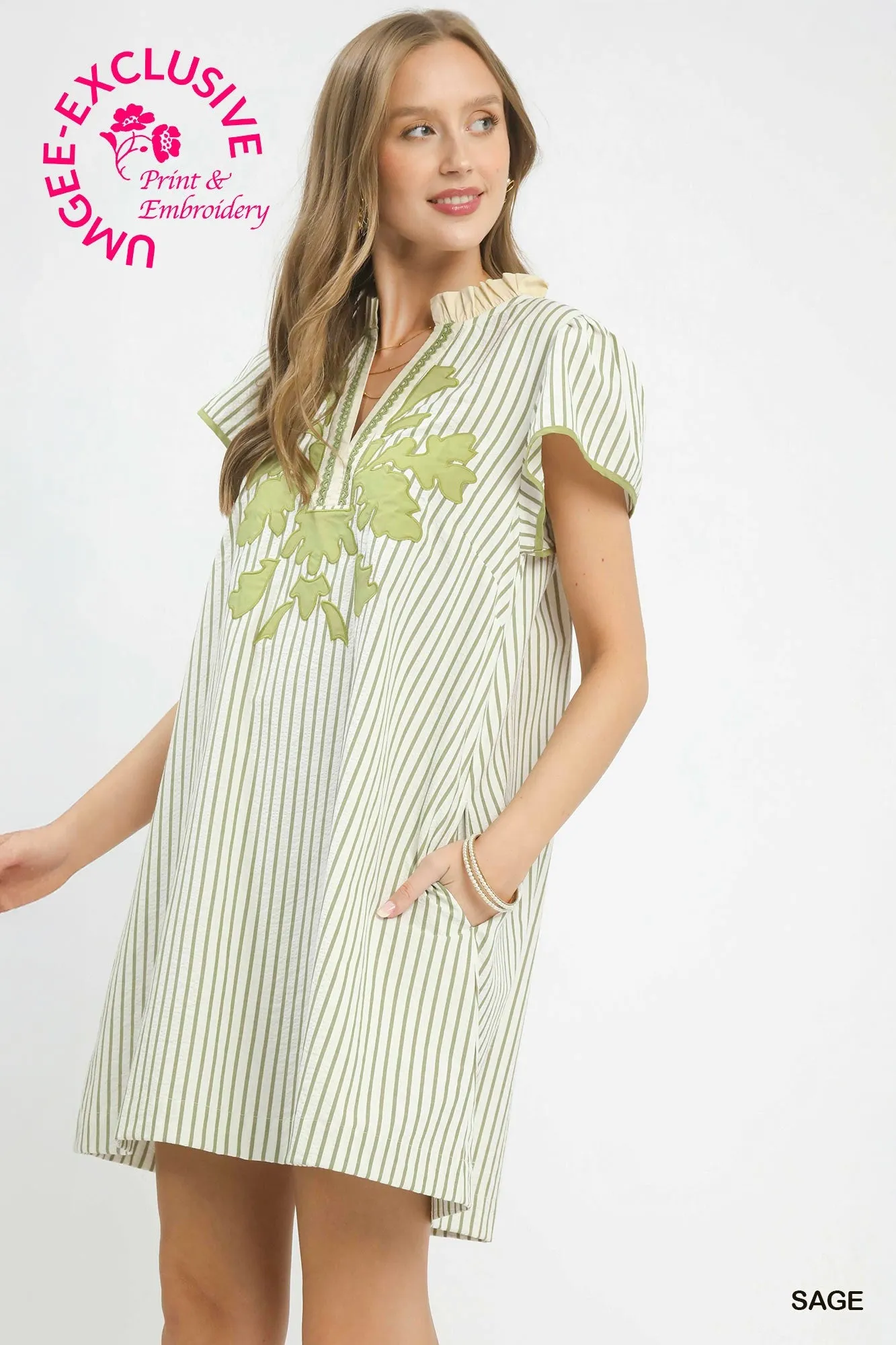 Olivia Striped Mini Dress, Sage sold by North & Main Clothing Company product image thumbnail 3