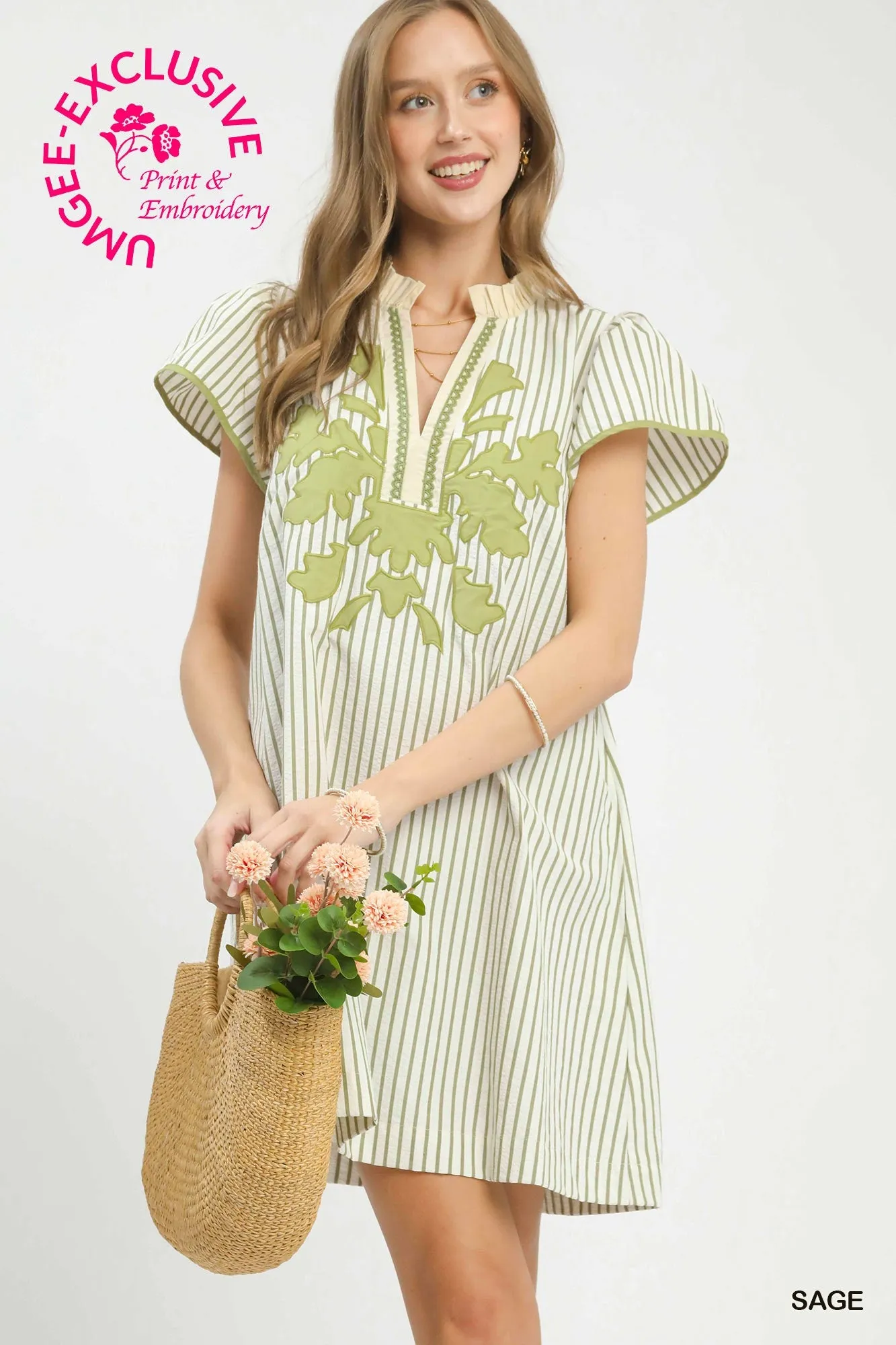 Olivia Striped Mini Dress, Sage sold by North & Main Clothing Company