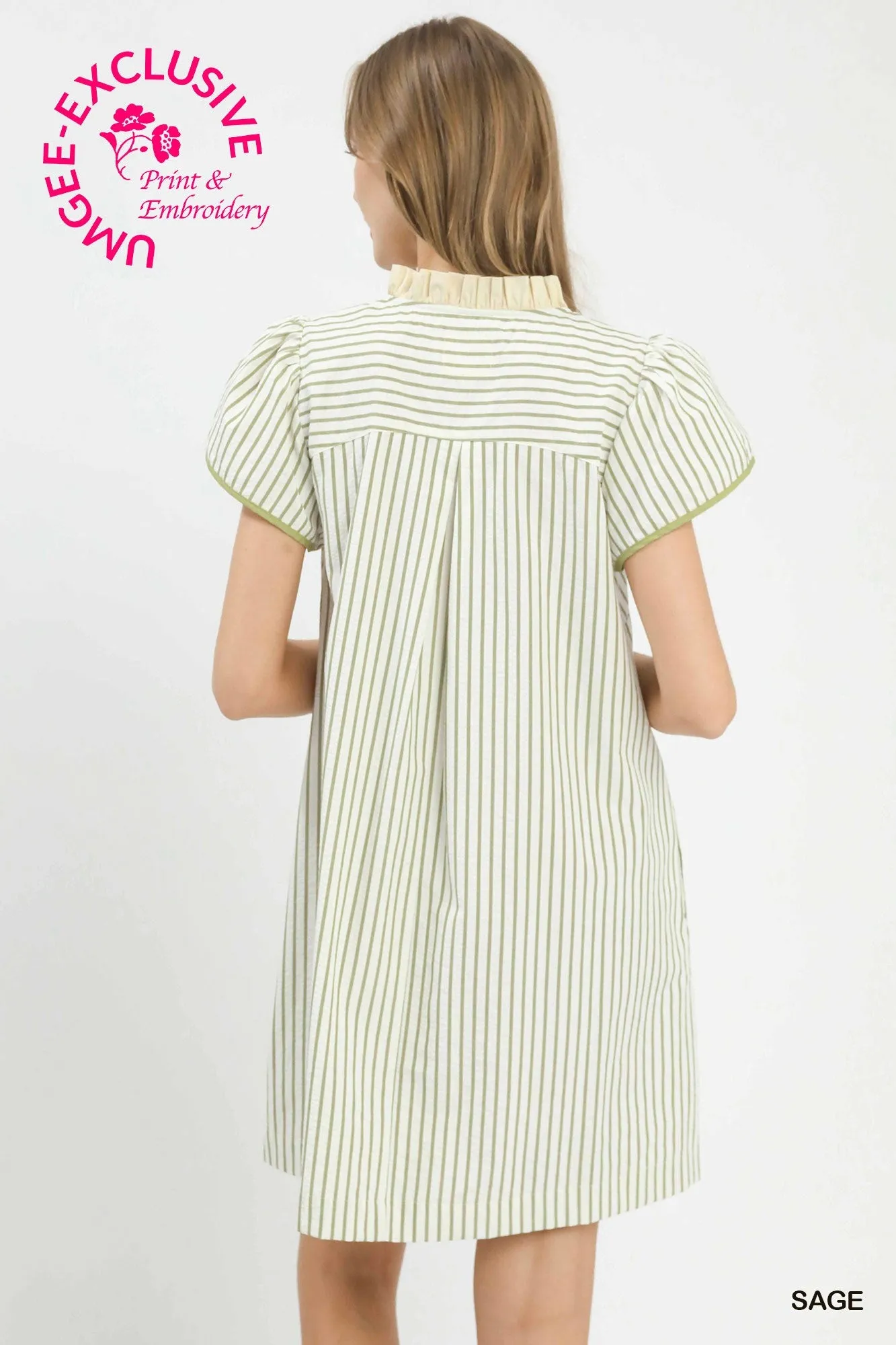 Olivia Striped Mini Dress, Sage sold by North & Main Clothing Company product image thumbnail 5