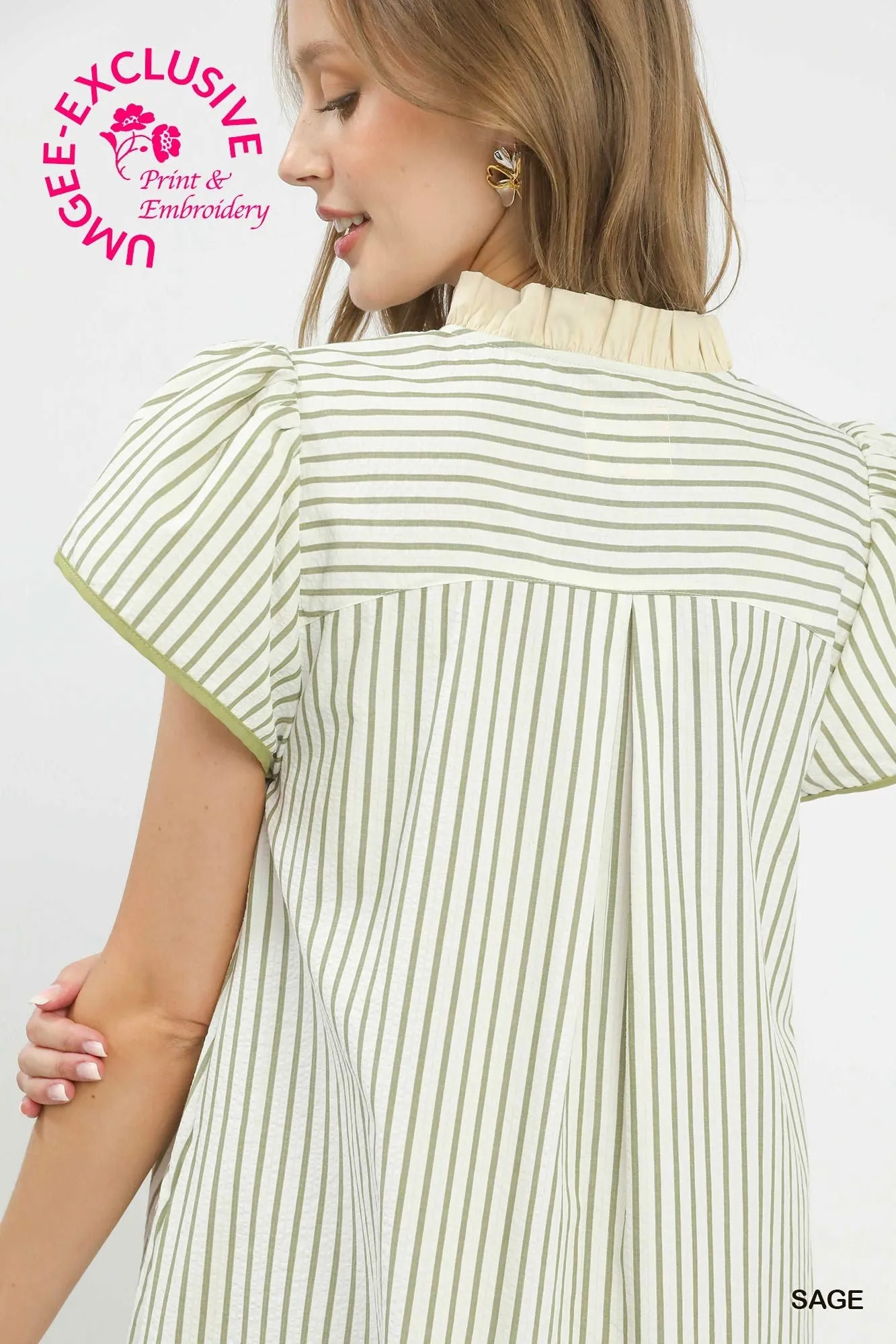 Olivia Striped Mini Dress, Sage sold by North & Main Clothing Company product image thumbnail 4