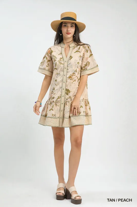 Sierra Floral Mini Dress, Tan/Peach made by Umgee