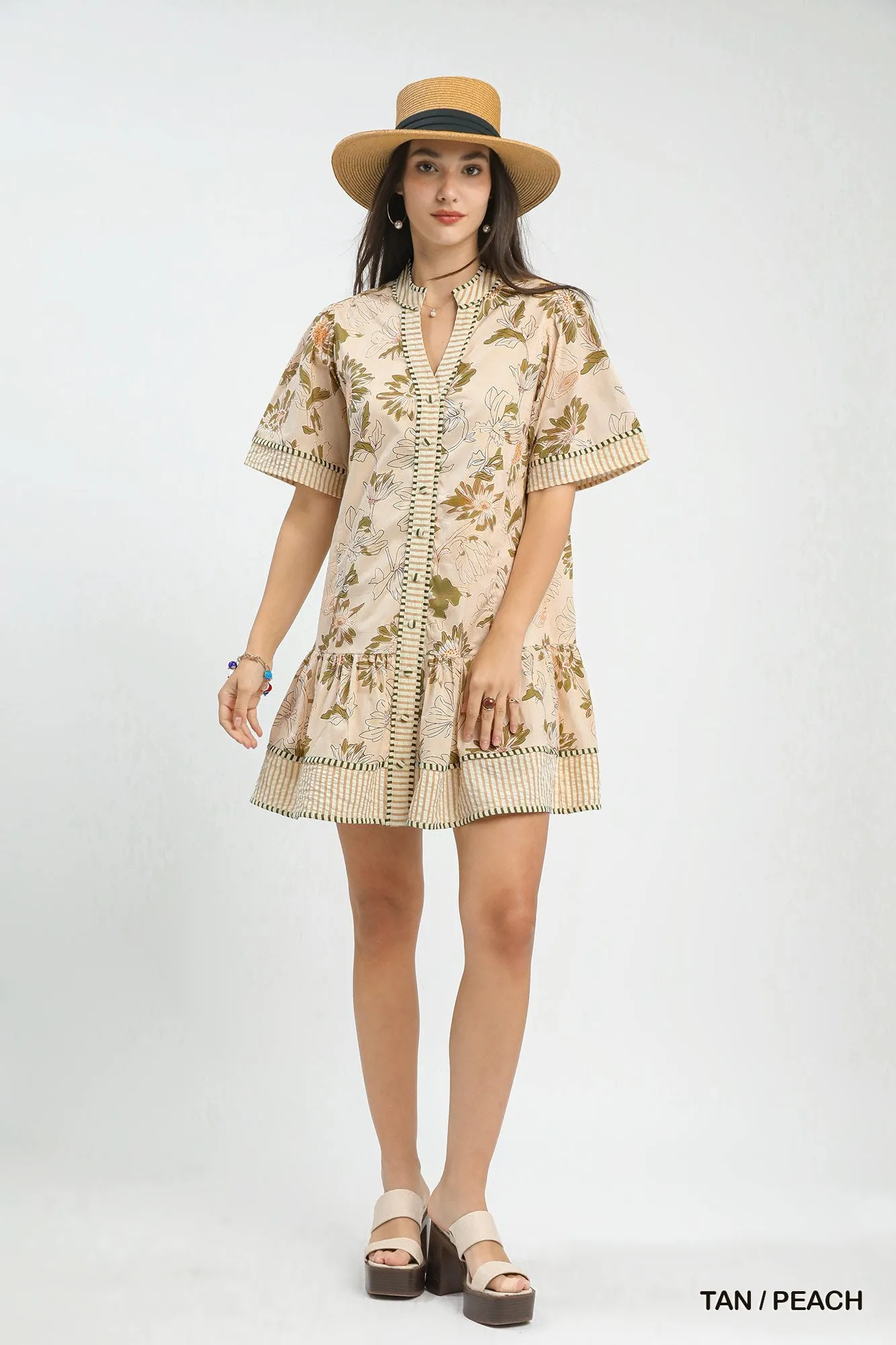 Sierra Floral Mini Dress, Tan/Peach sold by North & Main Clothing Company