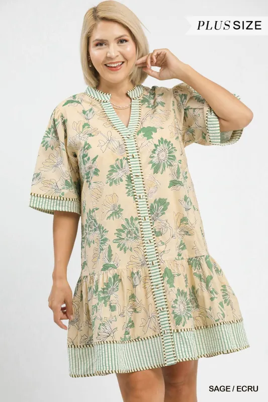Sierra Floral Mini Dress, Sage/Ecru | Plus Size made by Umgee