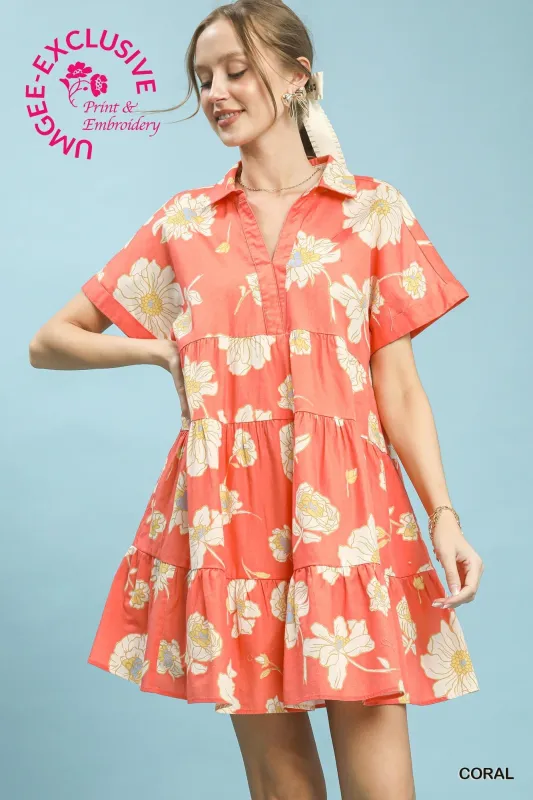 Avalon Floral Mini Dress, Coral made by Umgee