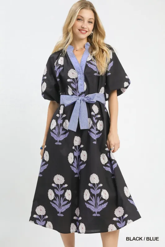 Piper Floral Midi Dress, Black/Blue made by Umgee