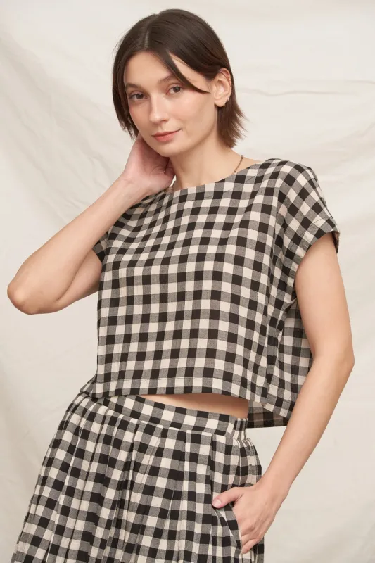Jovie Sleeveless Plaid Top, Black Ivory made by En Creme