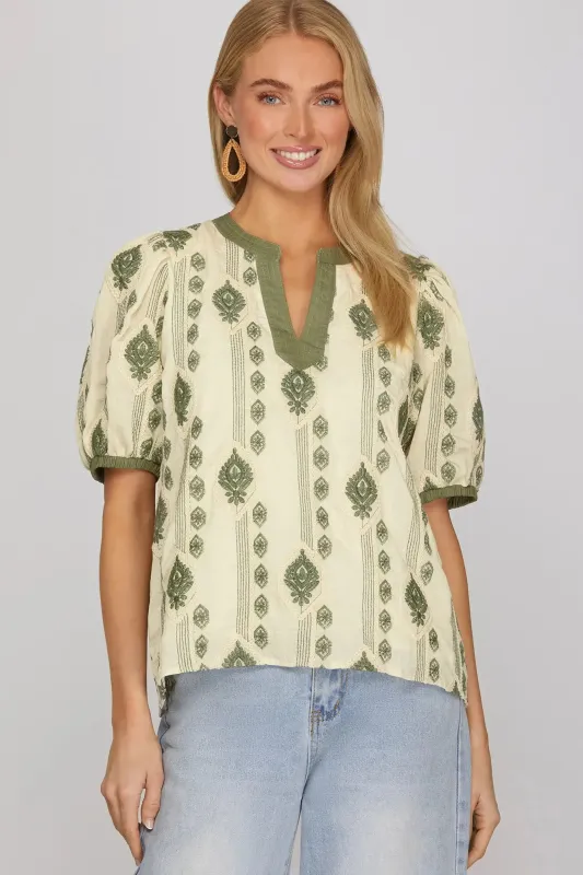 Lyra Embroidered Top, Sage made by She and Sky