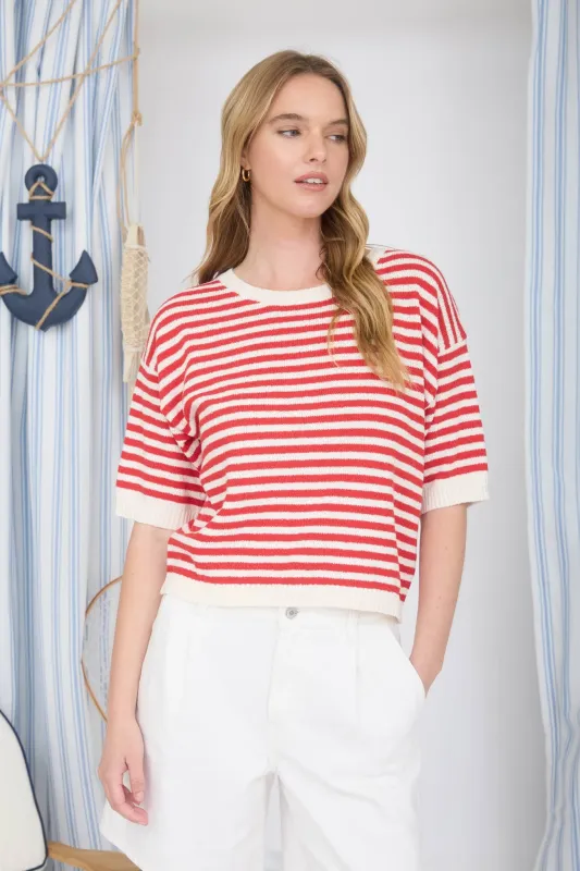 Emi Striped Knit Sweater, Red made by Blu Pepper