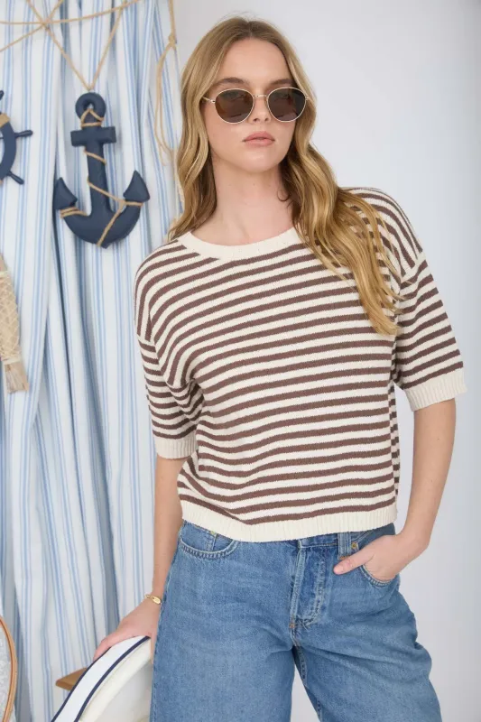 Emi Striped Knit Sweater, Brown made by Blu Pepper