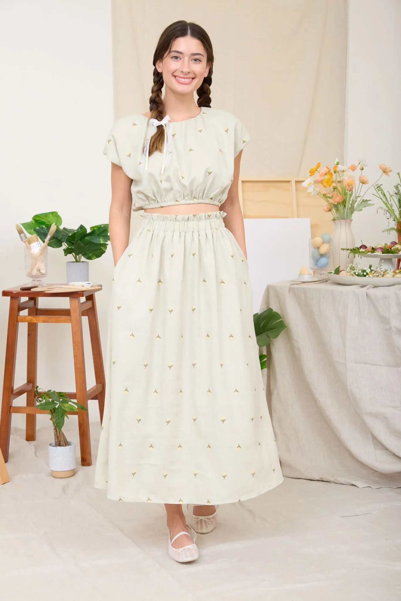 Kiera Embroidered Balloon Top, Light Olive sold by North & Main Clothing Company product image thumbnail 4