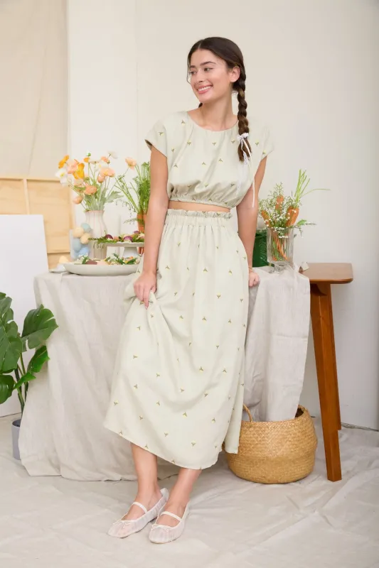 Kiera Embroidered Balloon Top, Light Olive made by Blu Pepper