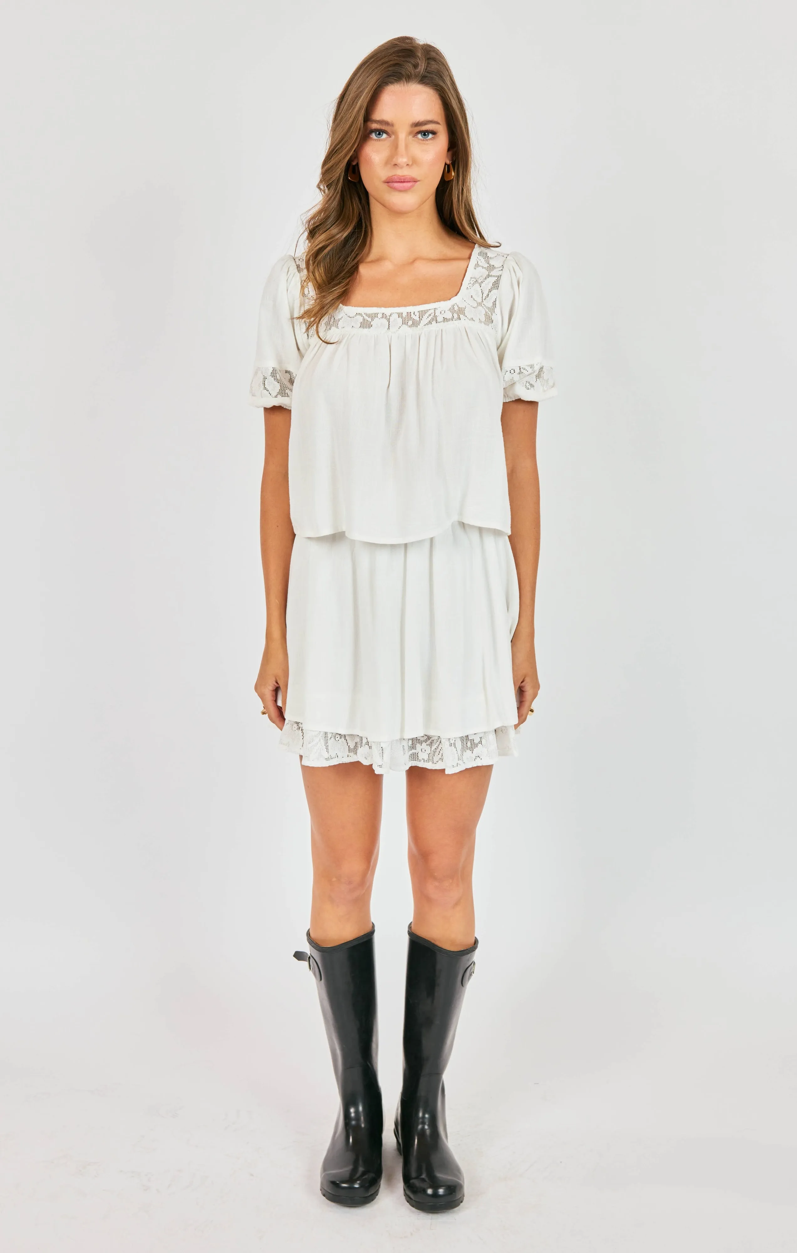 Misty Layered Lace Mini Skirt, Ivory | Sadie & Sage sold by North & Main Clothing Company product image thumbnail 4