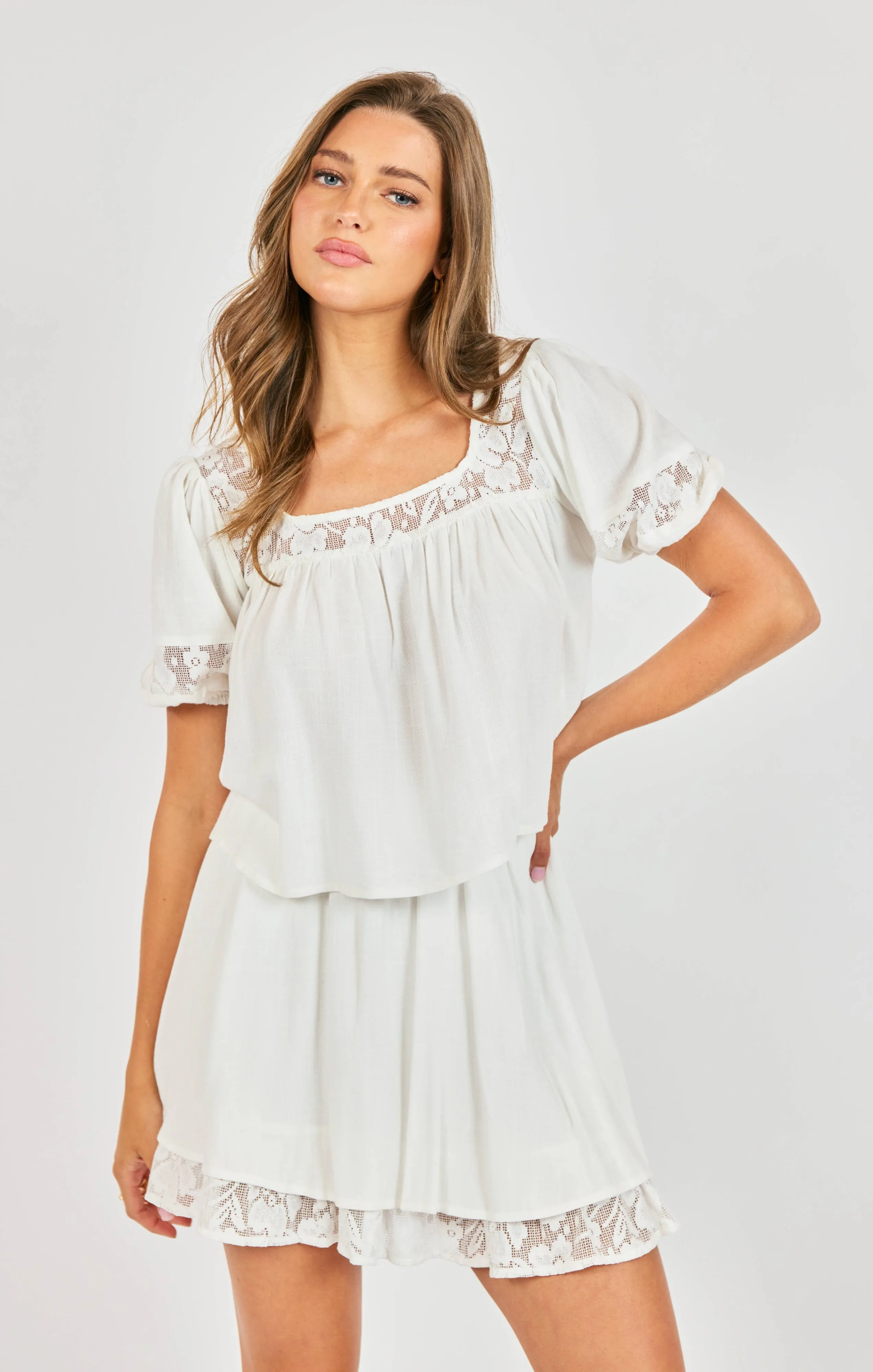 Misty Layered Lace Mini Skirt, Ivory | Sadie & Sage sold by North & Main Clothing Company product image thumbnail 2
