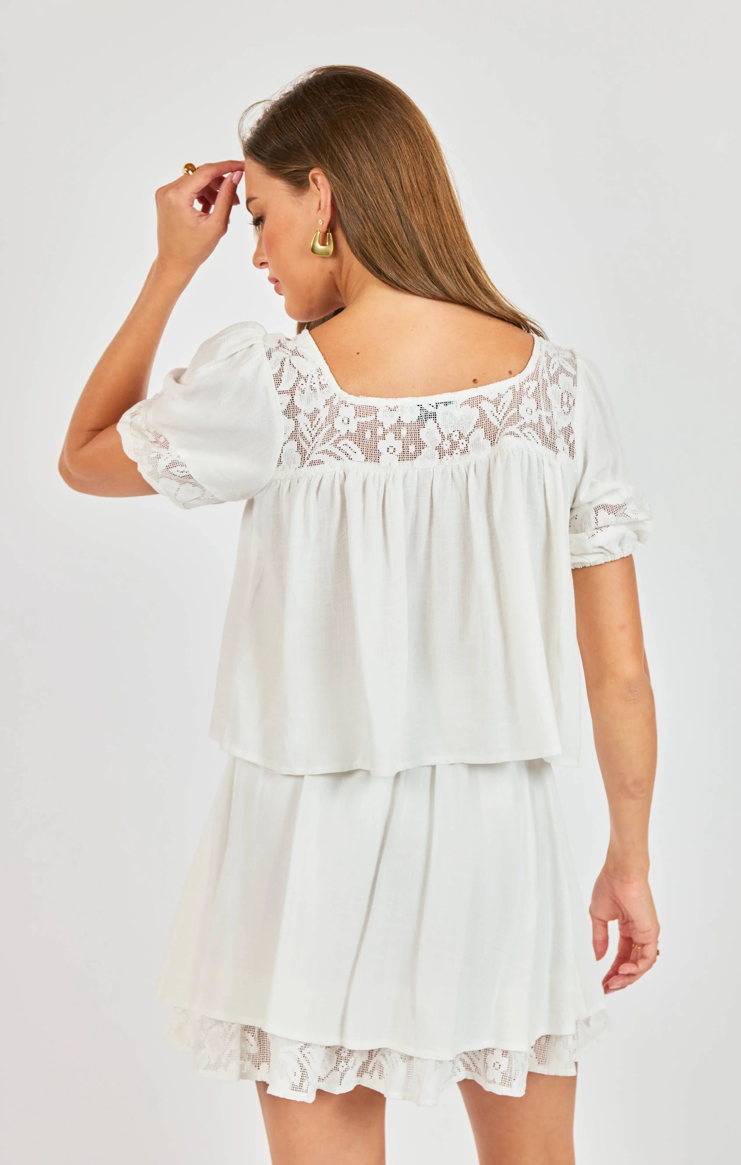Misty Layered Lace Mini Skirt, Ivory | Sadie & Sage sold by North & Main Clothing Company product image thumbnail 3
