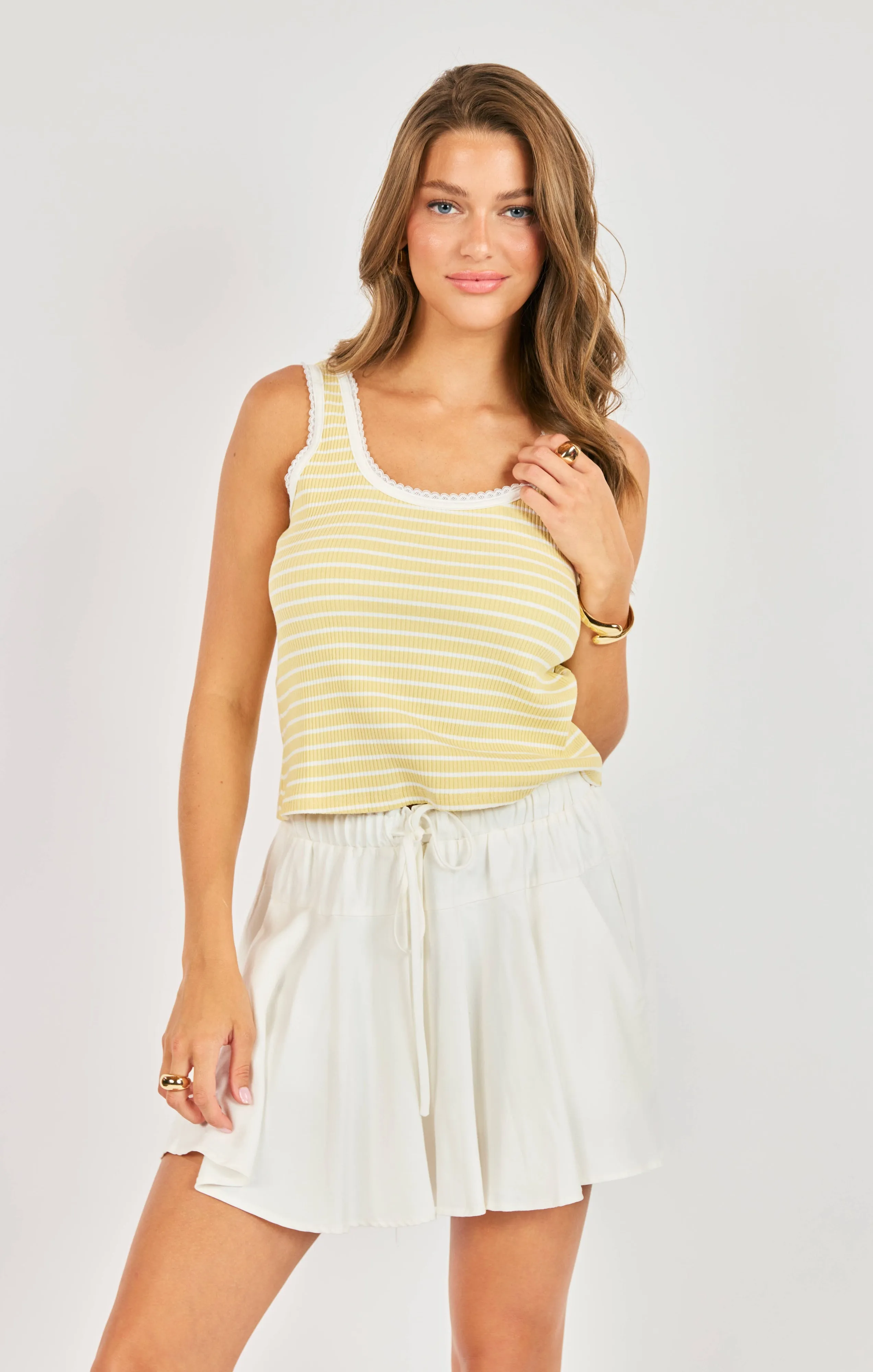 Dejavu Stripe Tank, Butter Ivory | Sadie & Sage sold by North & Main Clothing Company