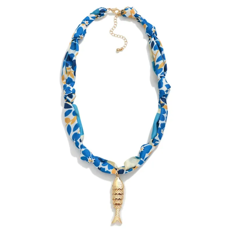 Floral Scarf Necklace, Blue made by North & Main Clothing Company