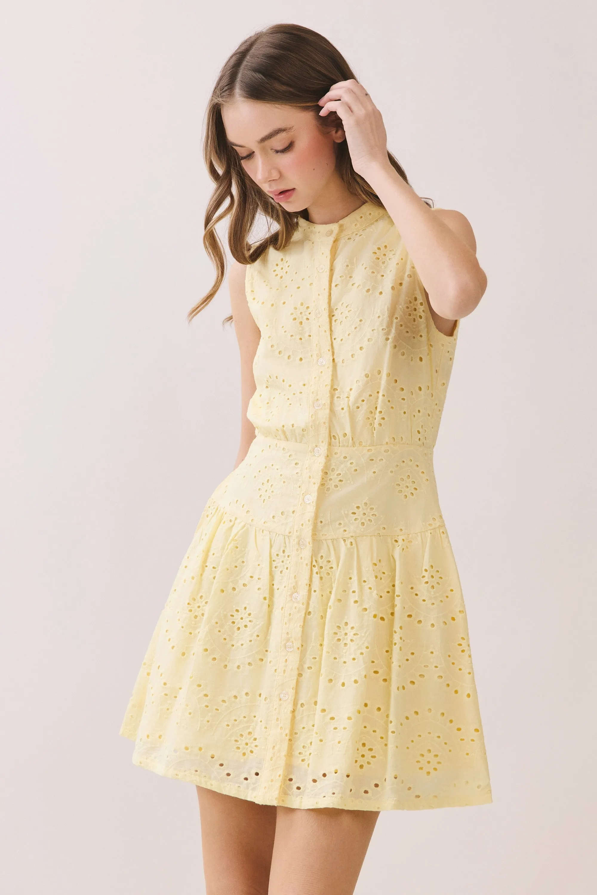 Aster Eyelet Dress, Yellow sold by North & Main Clothing Company product image thumbnail 5