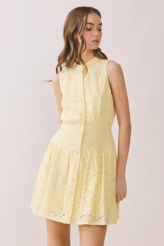Aster Eyelet Dress, Yellow made by TCEC