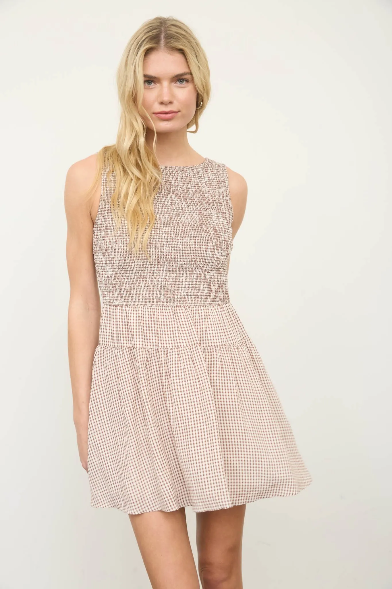 Gingham Mini Dress, Brown sold by North & Main Clothing Company product image thumbnail 5