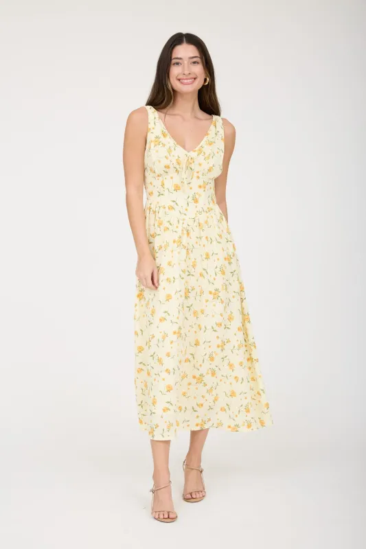 Florence Corset Midi Dress, Yellow Multi made by Blu Pepper