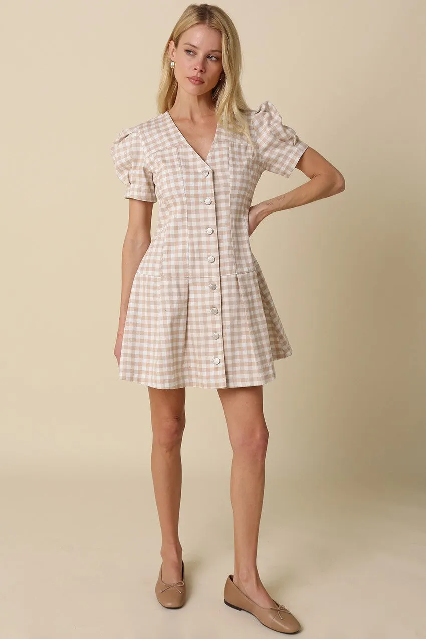 Marina Gingham Mini Dress, Khaki White sold by North & Main Clothing Company product image thumbnail 3