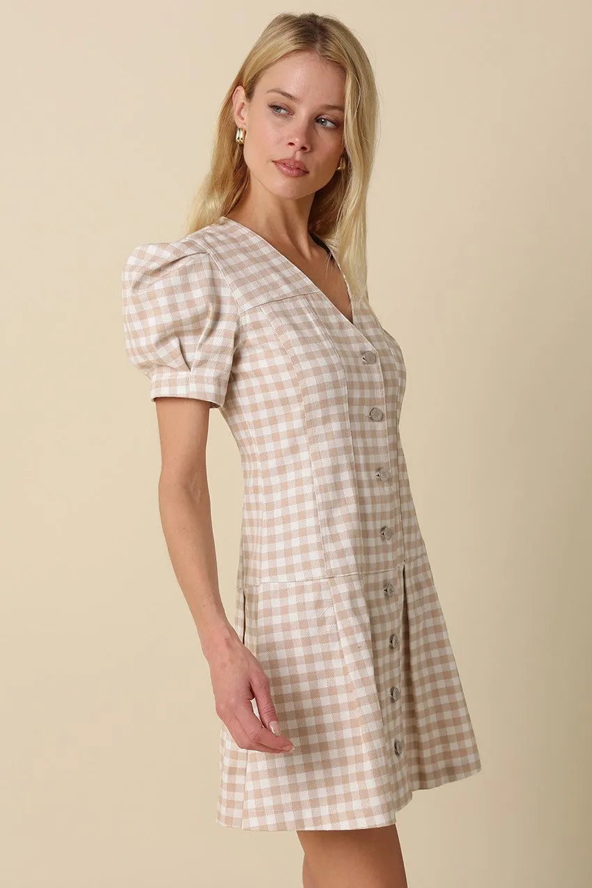Marina Gingham Mini Dress, Khaki White sold by North & Main Clothing Company product image thumbnail 2