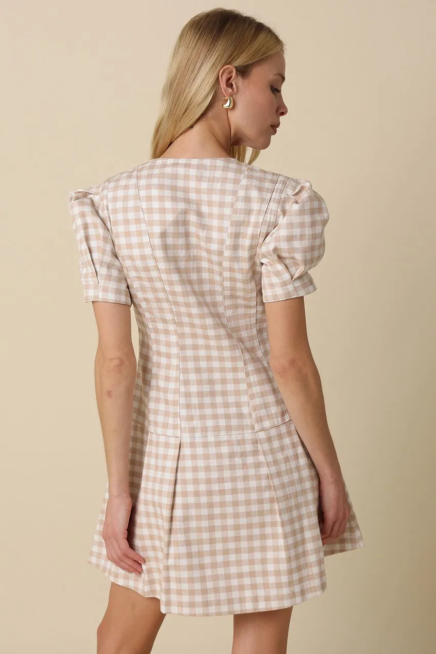 Marina Gingham Mini Dress, Khaki White sold by North & Main Clothing Company product image thumbnail 4