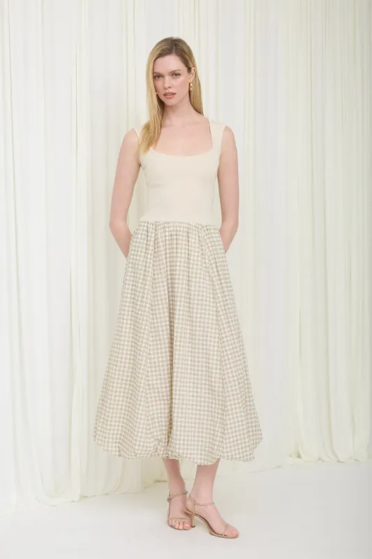 Ivy Mixed Media Midi Dress, Cream made by Blu Pepper