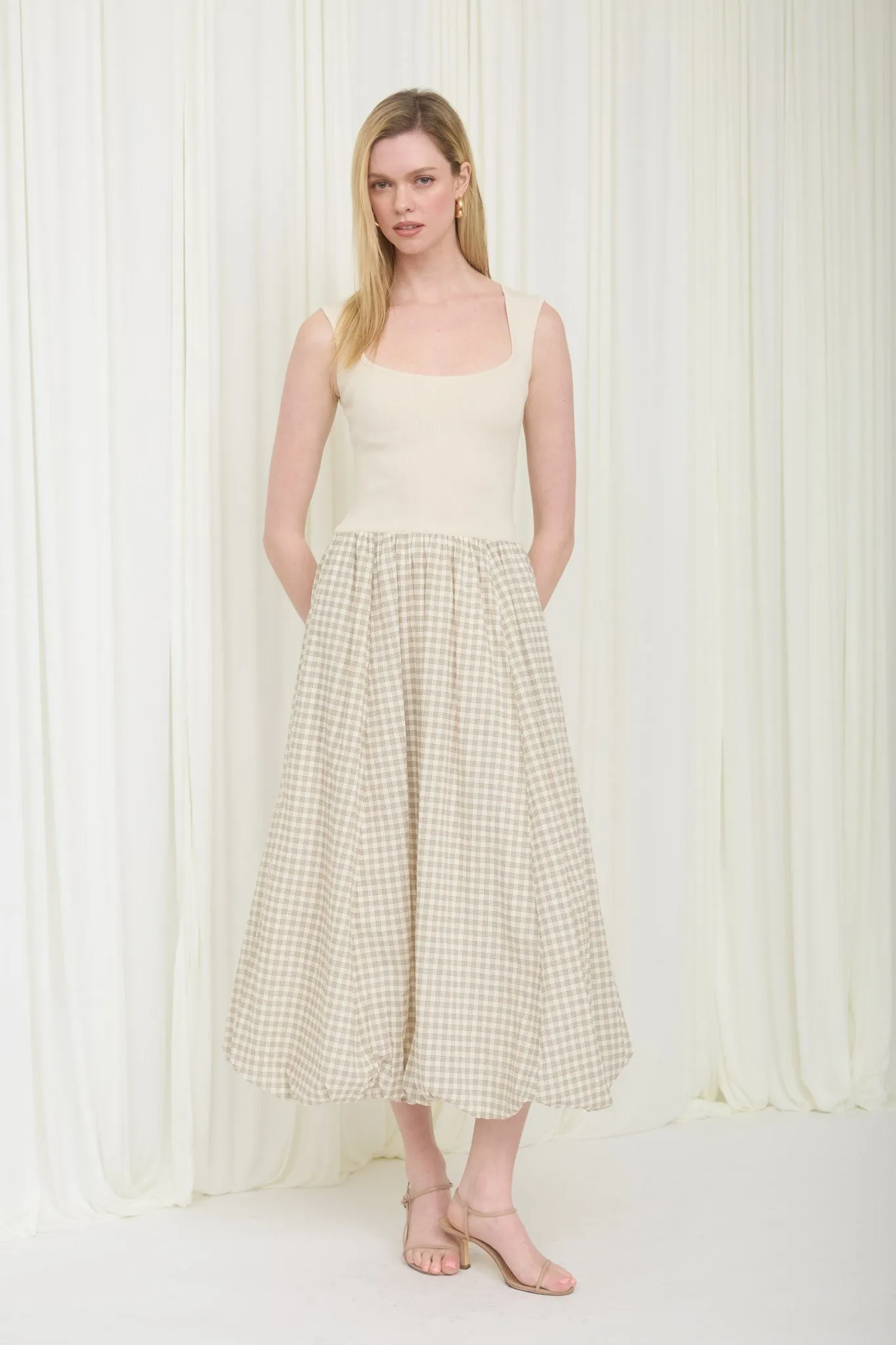 Ivy Mixed Media Midi Dress, Cream sold by North & Main Clothing Company