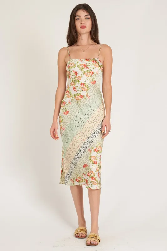 Satin Midi Dress, Ivory Multi made by En Creme