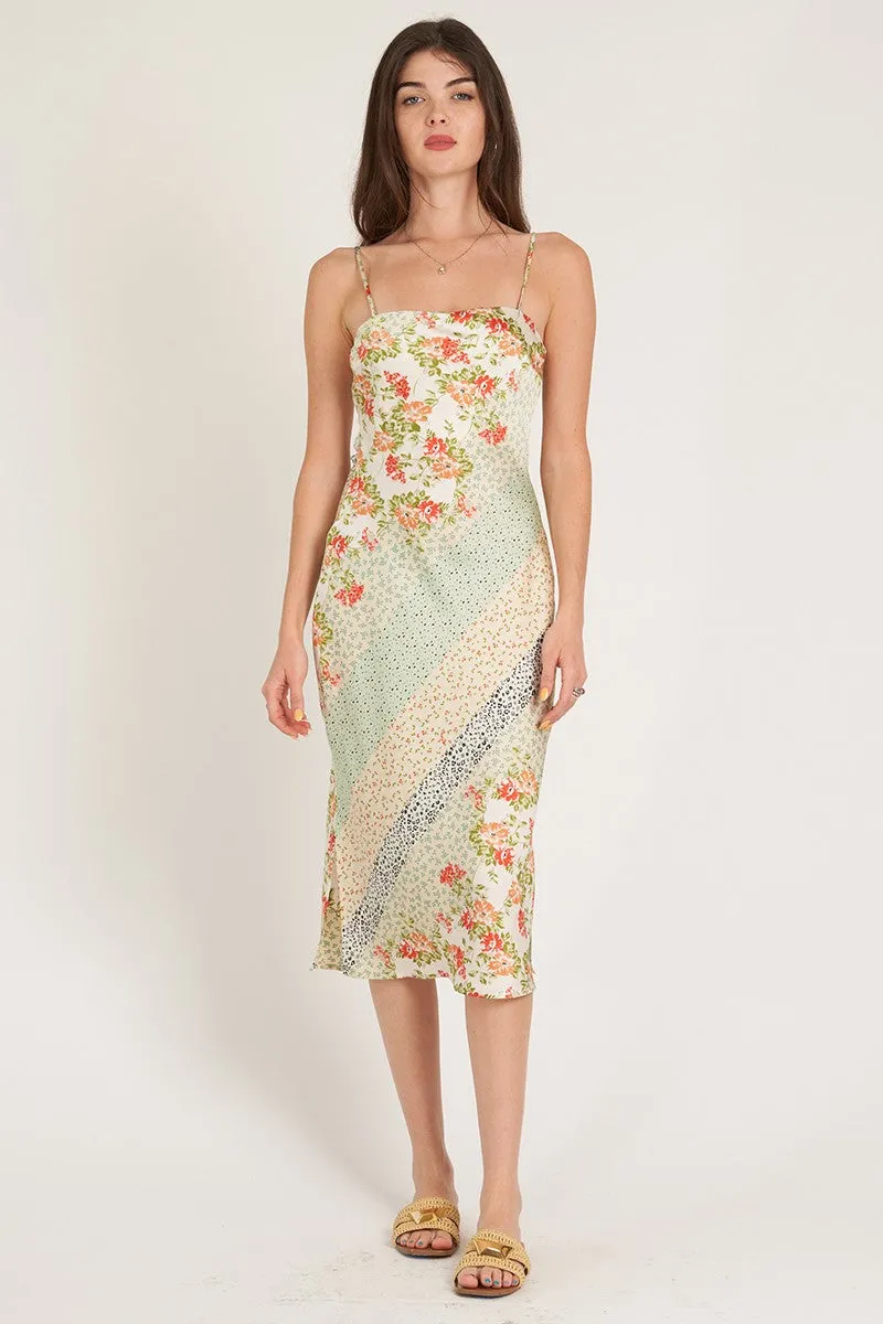 Satin Midi Dress, Ivory Multi sold by North & Main Clothing Company