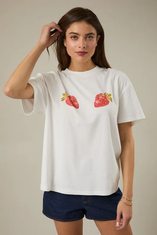 Strawberry Graphic Tee, White made by Sunday Edition