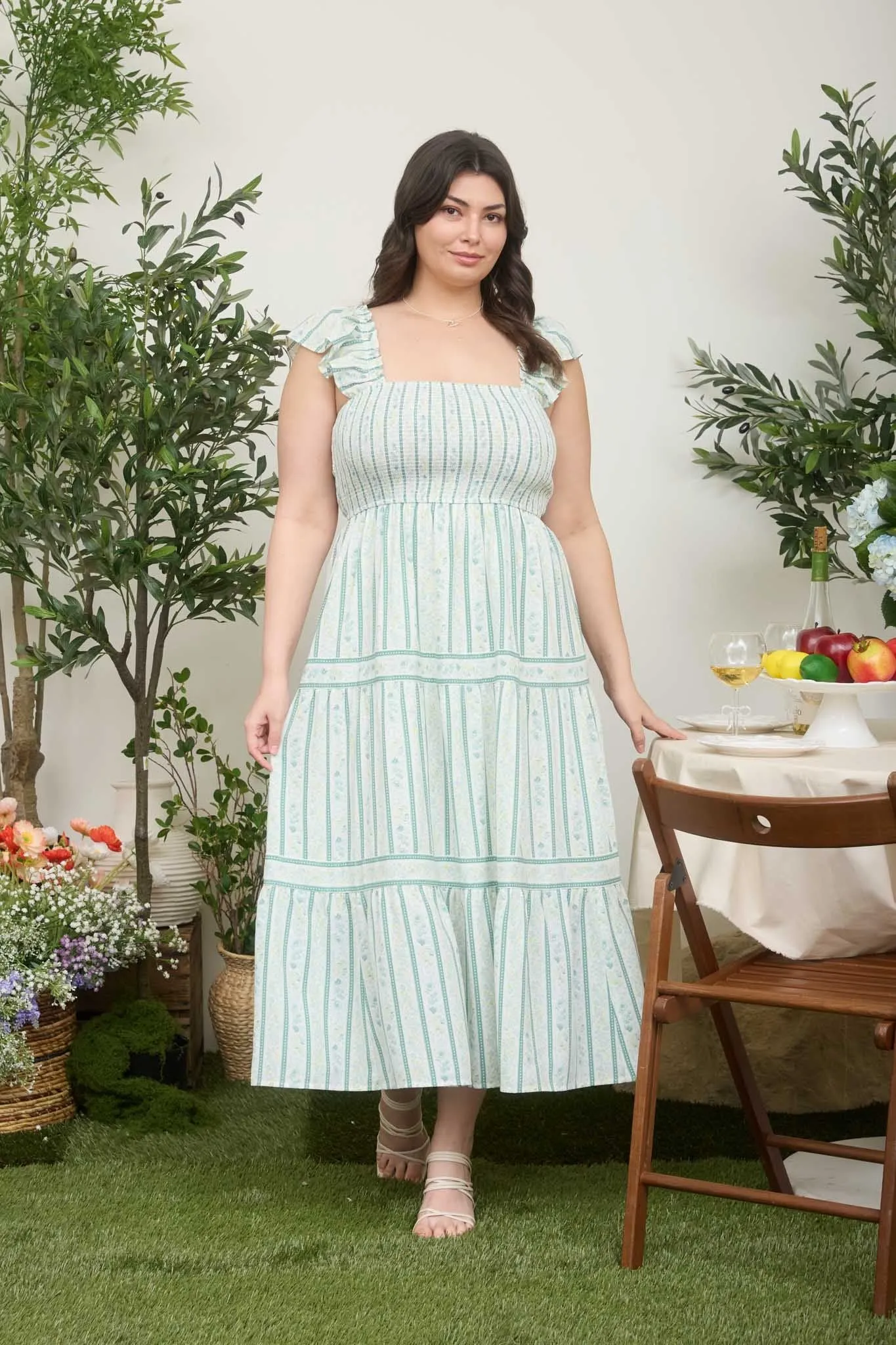 Lizzie Tiered Midi Dress, Sage Multi | Plus Size sold by North & Main Clothing Company product image thumbnail 4