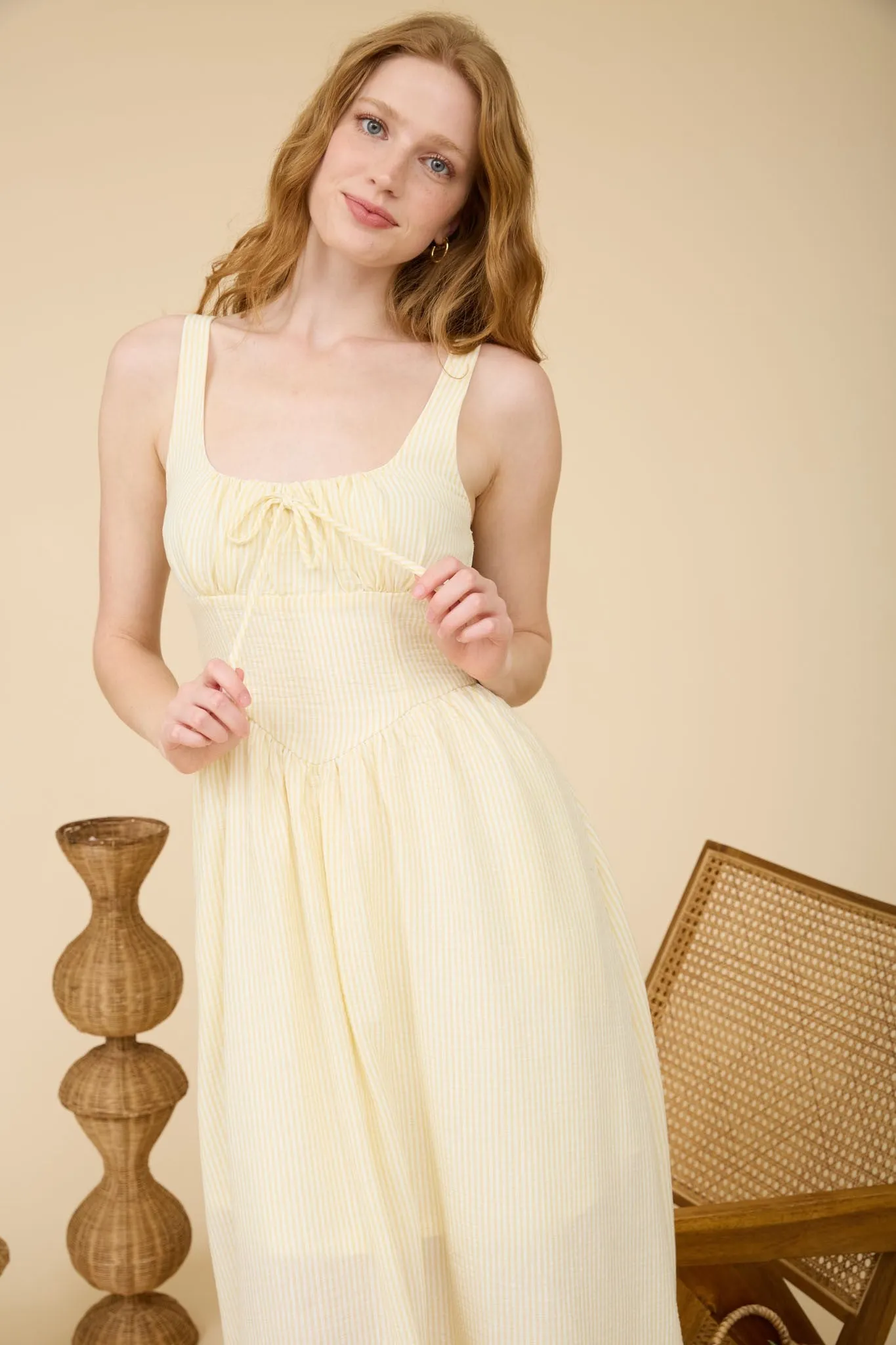 Genevieve Striped Corset Detail Dress, Butter Yellow sold by North & Main Clothing Company product image thumbnail 3