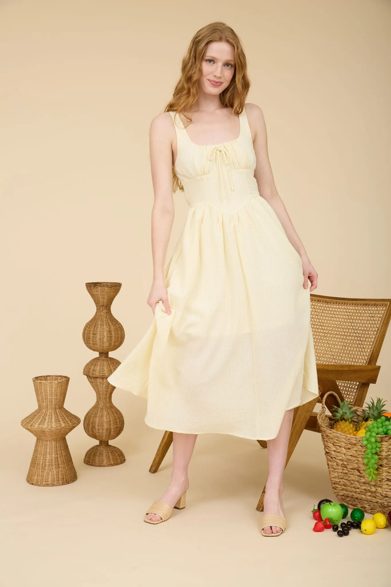 Genevieve Striped Corset Detail Dress, Butter Yellow sold by North & Main Clothing Company