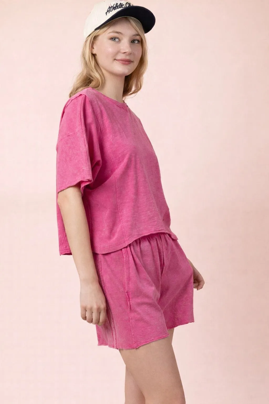 Mineral Washed Knit Shorts, Pink sold by North & Main Clothing Company