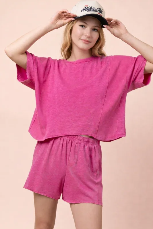 Mineral Washed Knit Tee, Pink made by Very J